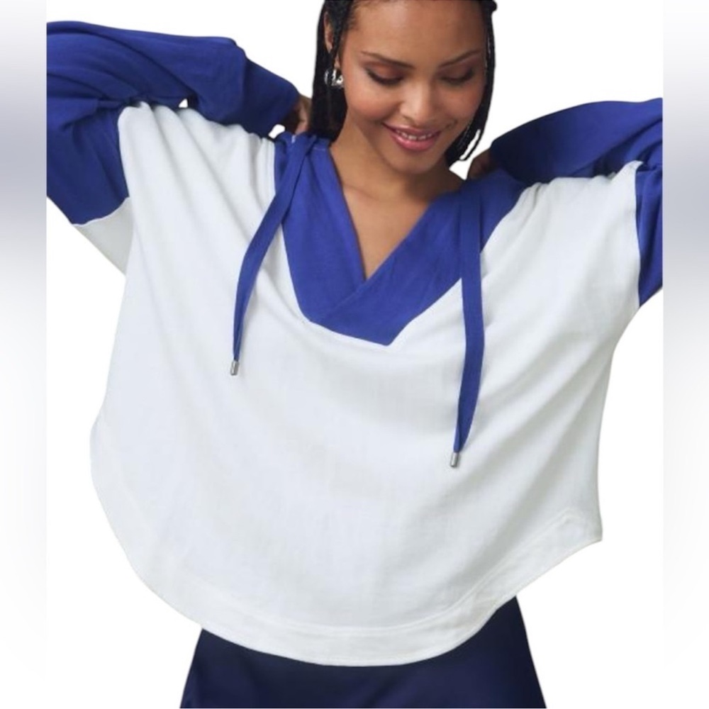 Anthropologie Pilcro Wharfside Cotton Hooded Sweatshirt — Size Large, White/Blue
